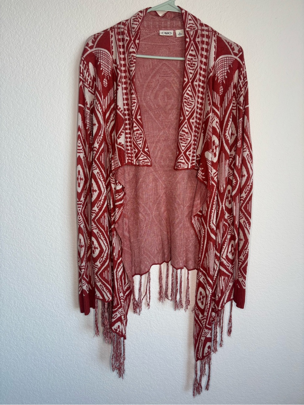 Cato Patterned Fringe Open-Front Cardigan